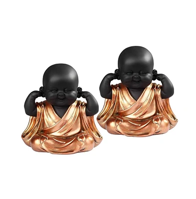 Fc Design "2-pc Set" 6"H Hear No Evil Little Monk in Gold and Black Figurine Statue Ornament Home Room Office Decor and Perfect Ideas for Housewarming