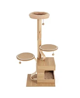 Gymax Wooden Cat Tree 51'' Tall Cat Tower w/ Cat Condo Plush Top Perch Jumping Platforms