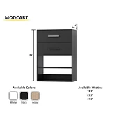 Short Tower Wood Built In Closet Organizer Unit, Wood Closet Organizer Starter Kit, Mounted Closet Systems with 2 Drawers