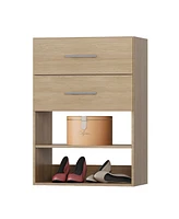 Short Tower Wood Built Closet Organizer Unit, Starter Kit, Mounted Systems with 2 Drawers