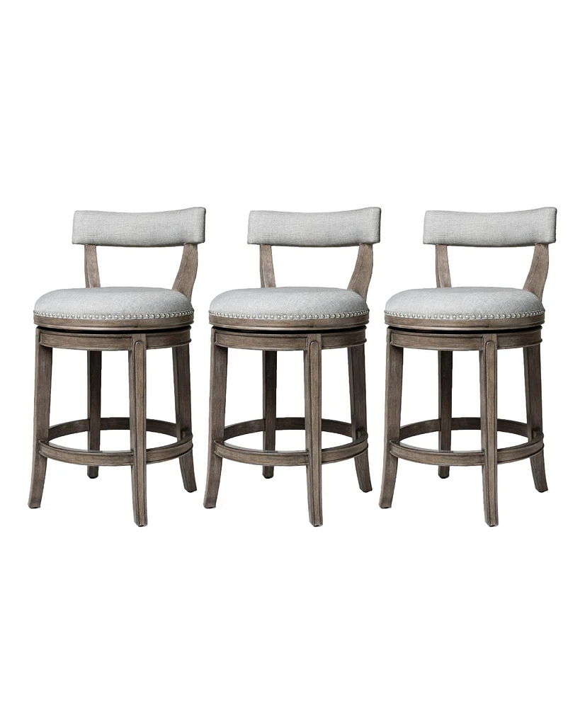 Maven Lane Alexander Counter Stool in Reclaimed Oak w/ Ash Grey Fabric, Set of 3