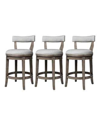 Maven Lane Alexander Counter Stool in Reclaimed Oak w/ Ash Grey Fabric, Set of 3