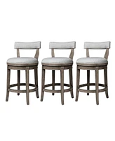 Maven Lane Alexander Counter Stool in Reclaimed Oak w/ Ash Grey Fabric, Set of 3