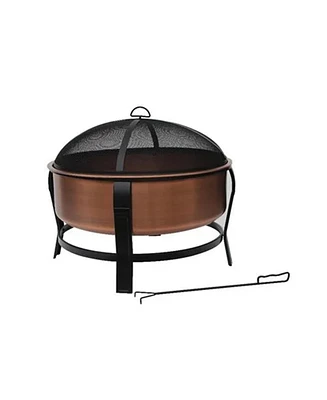 Four Seasons Courtyard 30" Copper Fire Pit with Screen and Poker, Black/Copper