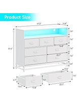 gaomon Modern 7-Drawer Dresser with Built-in Charging Station, Multifunctional Led Lights with 6000+ Colors, Scratch-Resistant & Water-Resistant Desig