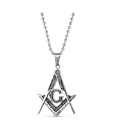 Bling Jewelry Large Freemason Secret Society Square Compass Masonic Symbol Pendant Necklace Stainless Steel With Bead Chain