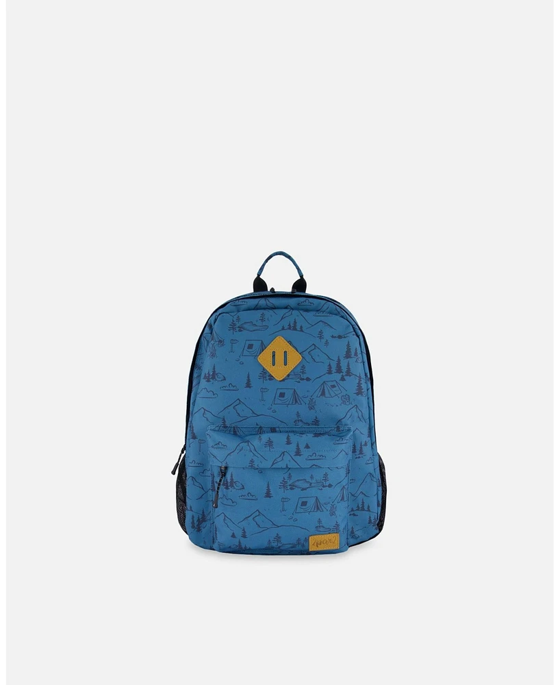 Deux par Deux Boy Backpack Blue Camping Print - Child