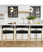 Maison Boucle Set of 3 Faux Leather Counter Stools–Curved Armrests, Gold Legs, Modern Design for Kitchen & Bar-Maison Boucle
