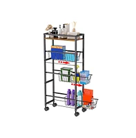 gaomon Slim Storage Cart, 4 Tier Slim Rolling Storage Cart With Wheels & Wood Top, Narrow Sliding Storage Laundry Cart With 3 Pull-Out Baskets For Kit