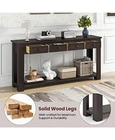 Gouun 63 Inches Farmhouse Entryway Table with 4 Storage Drawers and Open Shelf