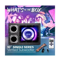 Pyle Subwoofer Box System, 10'' Vented Enclosure, 500W Max, Led Lights