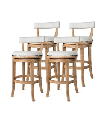 Maven Lane Alexander Kitchen Bar Stool in Weathered Oak w/ Sand Fabric, Set of 4