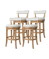 Maven Lane Alexander Kitchen Bar Stool in Weathered Oak w/ Sand Fabric, Set of 4
