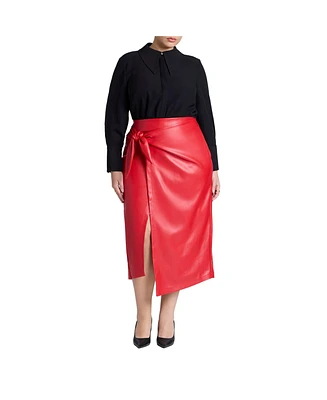 Eloquii Plus Wrap Front Faux Leather Midi Skirt