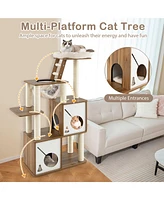 Gymax 57'' Cat Tree Tower Multi-Level Activity Center w/ Scratching Posts Perch Ladder