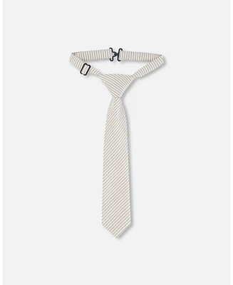 Deux par Boy Neck Tie Light Taupe Striped - Toddler|Child