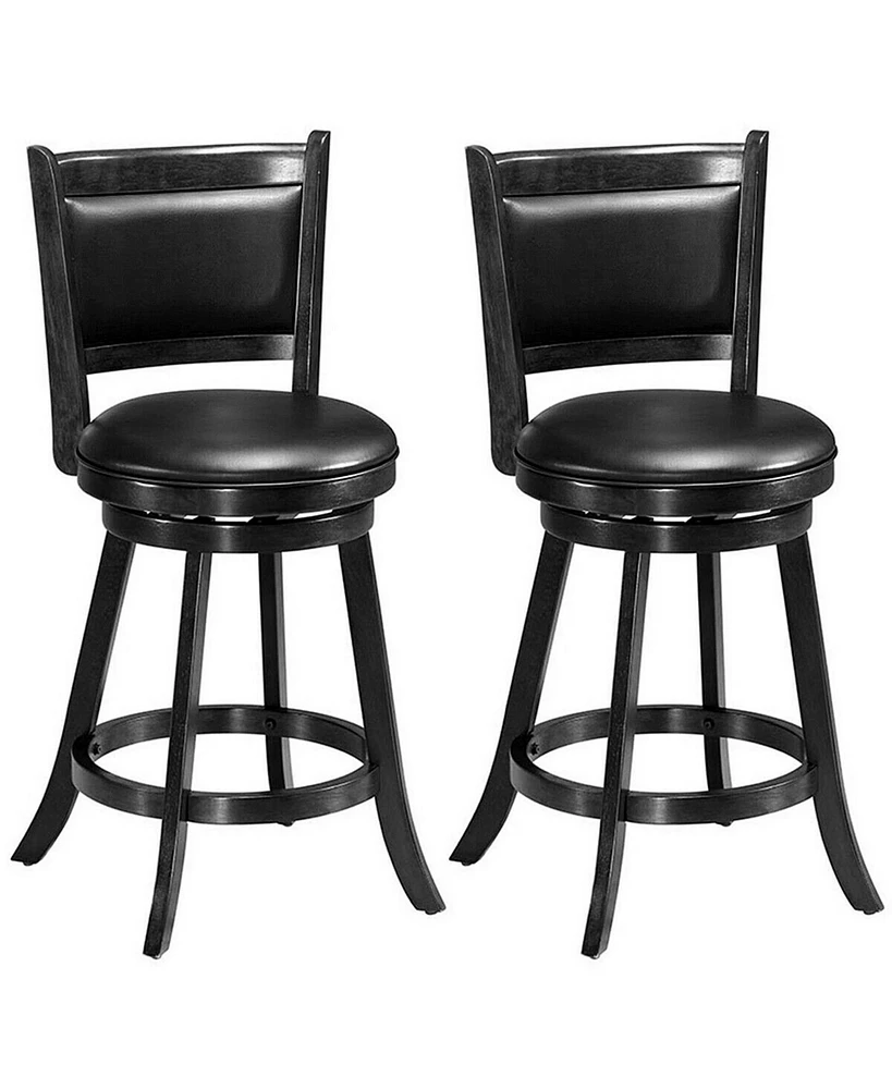 Gymax 2PCS 24'' Swivel Counter Stool Dining Chair Upholstered Seat Black