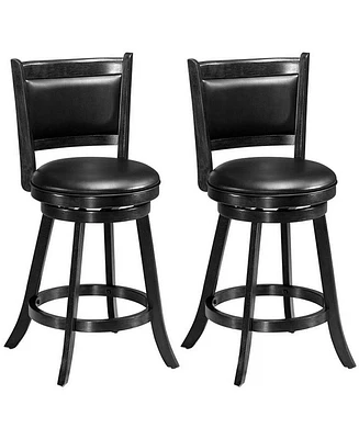 Gymax 2PCS 24'' Swivel Counter Stool Dining Chair Upholstered Seat Black