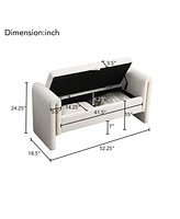 The Pop Home Modern Teddy Bed End Bench with Storage and Arms, Upholstered Foot Rest Stool, Comfy Vanity Bench-The