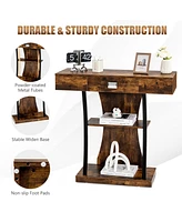 Gouun Console Table with Drawer and 2-Tier Shelves for Entryway Living Room