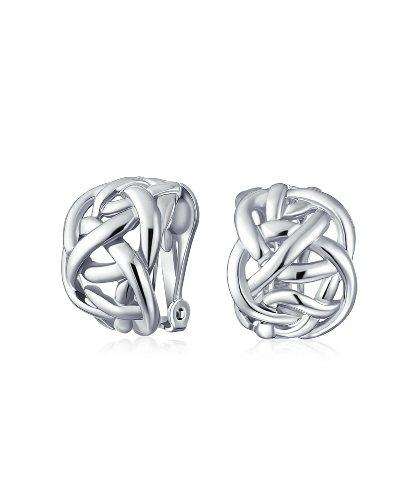Bling Jewelry Fashion Open Criss Cross Celtic Love Knot Weave Half Hoop Clip On Earrings Non Pierced Ears Silver Plated