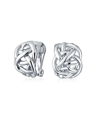 Bling Jewelry Fashion Open Criss Cross Celtic Love Knot Weave Half Hoop Clip On Earrings For Women Non Pierced Ears Silver Plated