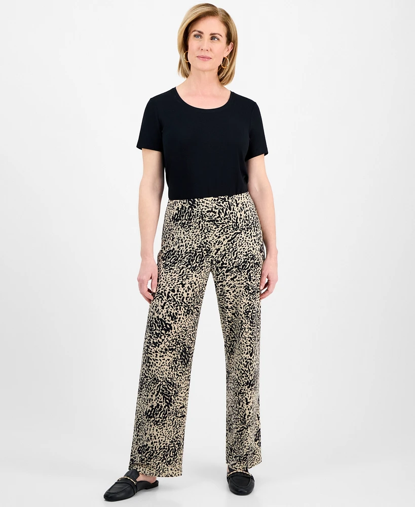 Jm Collection Petite Splash Cheetah Knit Pants, Exclusively at Macy's