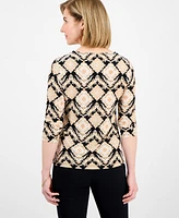 Jm Collection Petite 3/4-Sleeve Jacquard Top, Exclusively at Macy's