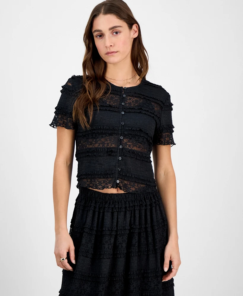 And Now This Women's Scoop-Neck Short-Sleeve Lace Top, Exclusively at Macy's