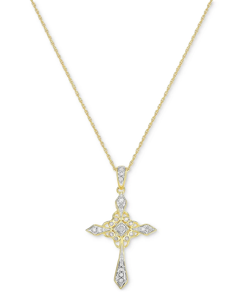 Diamond Ornate Cross 18" Pendant Necklace (1/4 ct. t.w.) in Gold-Plated Sterling Silver