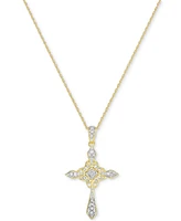 Diamond Ornate Cross 18" Pendant Necklace (1/4 ct. t.w.) in Gold-Plated Sterling Silver