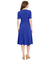 London Times Petite Fit & Flare Scuba Crepe Midi Dress