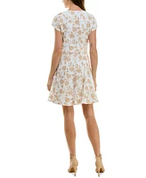 Taylor Women's Printed Cotton Eyelet V-Neck Dress