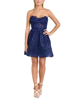 Morgan & Company Juniors' Glitter-Lace Corset Skater Dress
