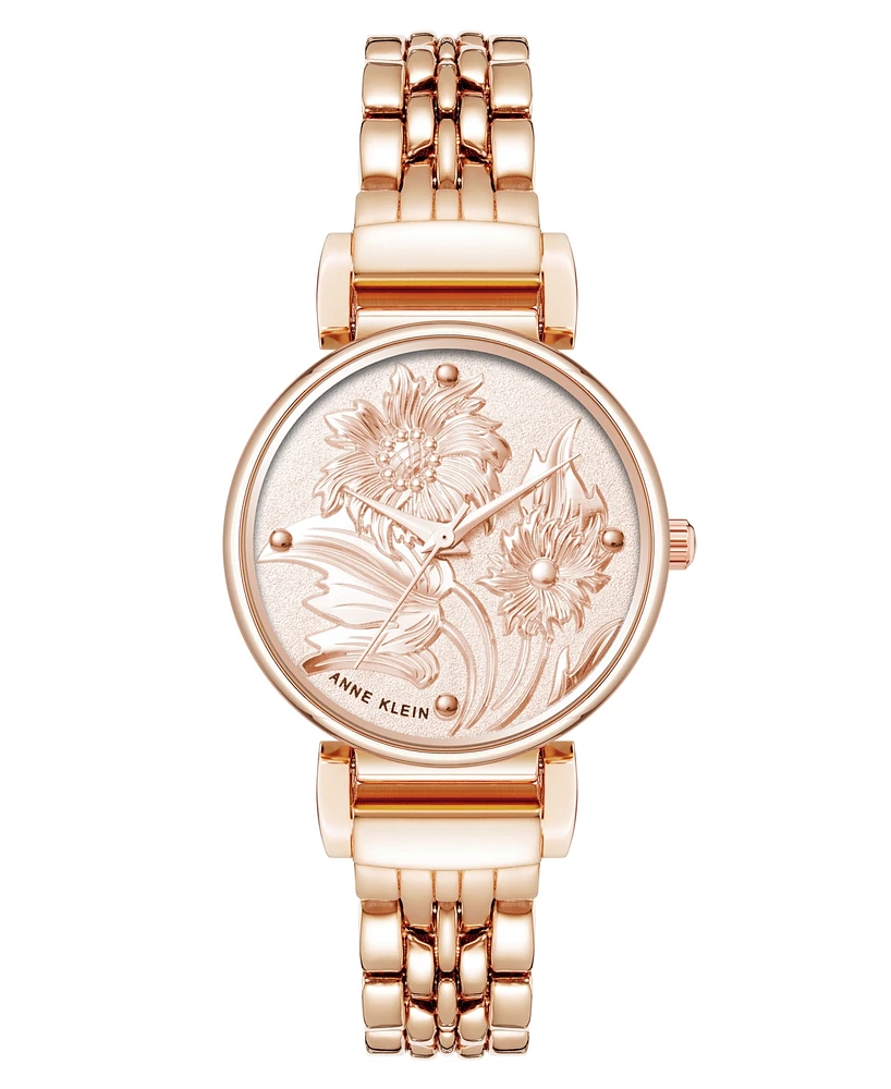 Anne Klein Women's Quartz Floral Rose Gold-Tone Metal Alloy Watch, 30mm