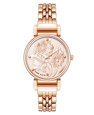 Anne Klein Women's Quartz Floral Rose Gold-Tone Metal Alloy Watch, 30mm