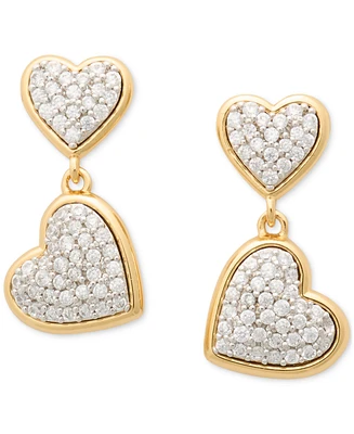 Kate Spade New York Two-Tone Cubic Zirconia Pave Double Heart Drop Earrings