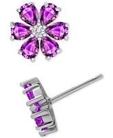 Macy's Amethyst (5/8 ct. t.w.) & Lab Grown White Sapphire (1/10 Flower Stud Earrings Sterling Silver