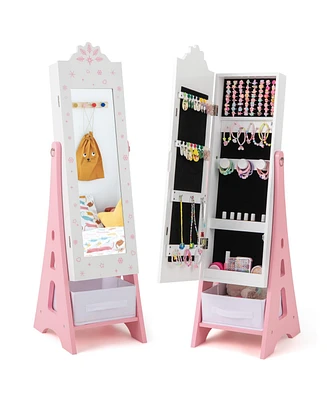 Gouun Kids Jewelry Cabinet with Full-Length Mirror and Foldable Drawer