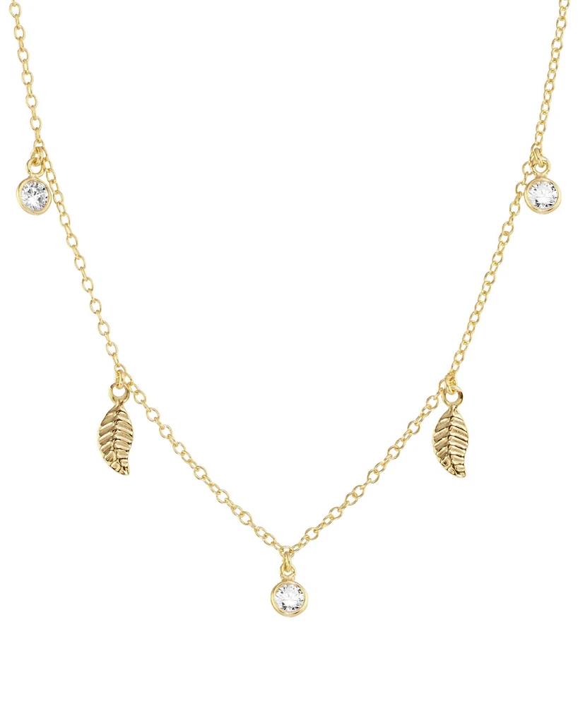 Cubic Zirconia (5/8 ct. t.w.) & Feather Charm Necklace in 14k Gold over Sterling Silver