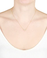 Cubic Zirconia Pave Bow Pendant Necklace Sterling Silver, 16" + 3" extender (Also Available 14k Gold over Silver)