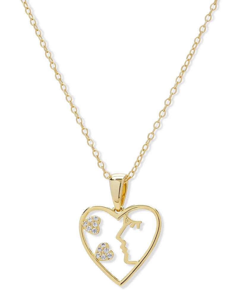 Macy's Lab Grown White Sapphire Face Figure Heart Pendant 18" Necklace (1/8 ct. t.w.) in 14k Gold Over Sterling Silver