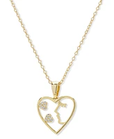 Macy's Lab Grown White Sapphire Face Figure Heart Pendant 18" Necklace (1/8 ct. t.w.) in 14k Gold Over Sterling Silver