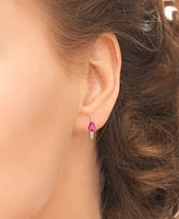 Lab Grown Blue Spinel (1/4 ct. t.w.) & Lab Grown White Sapphire (1-3/8 ct. t.w.) Small Oval Hoop Earrings in 14k Gold-Plated Sterling Silver (Also in