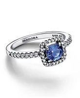 Pandora Sterling Silver Sparkling Square Blue Halo Ring