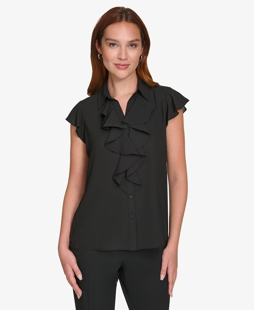 Calvin Klein Women's Cap-Sleeve Ruffle-Front Blouse