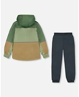 Deux par Baby Boys Two-Piece Mid-Season Outerwear Set Pale Green, Sage, Tan, And Gray