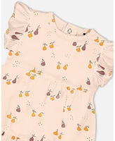 Deux par Baby Girls Printed Cotton Dress And Bloomer Set Peach With Pears