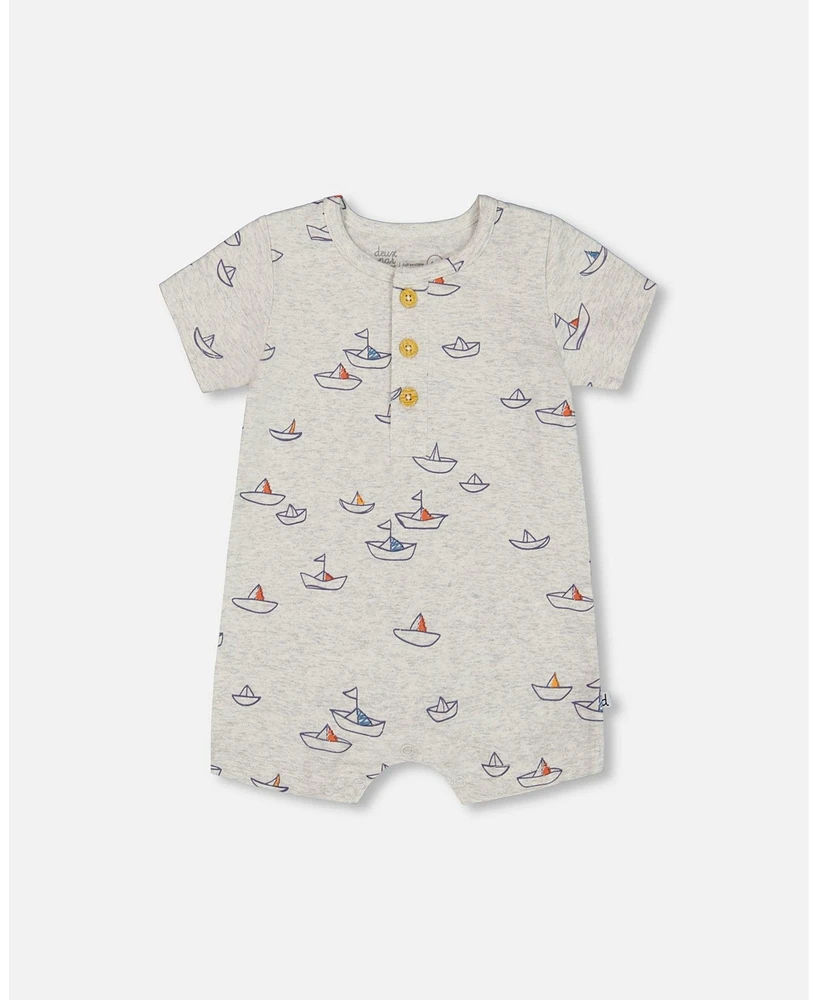 Deux par Baby Boys Organic Cotton Printed One-Piece Romper Paper Boats