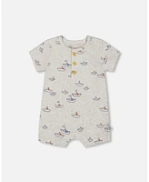 Deux par Baby Boys Organic Cotton Printed One-Piece Romper Paper Boats